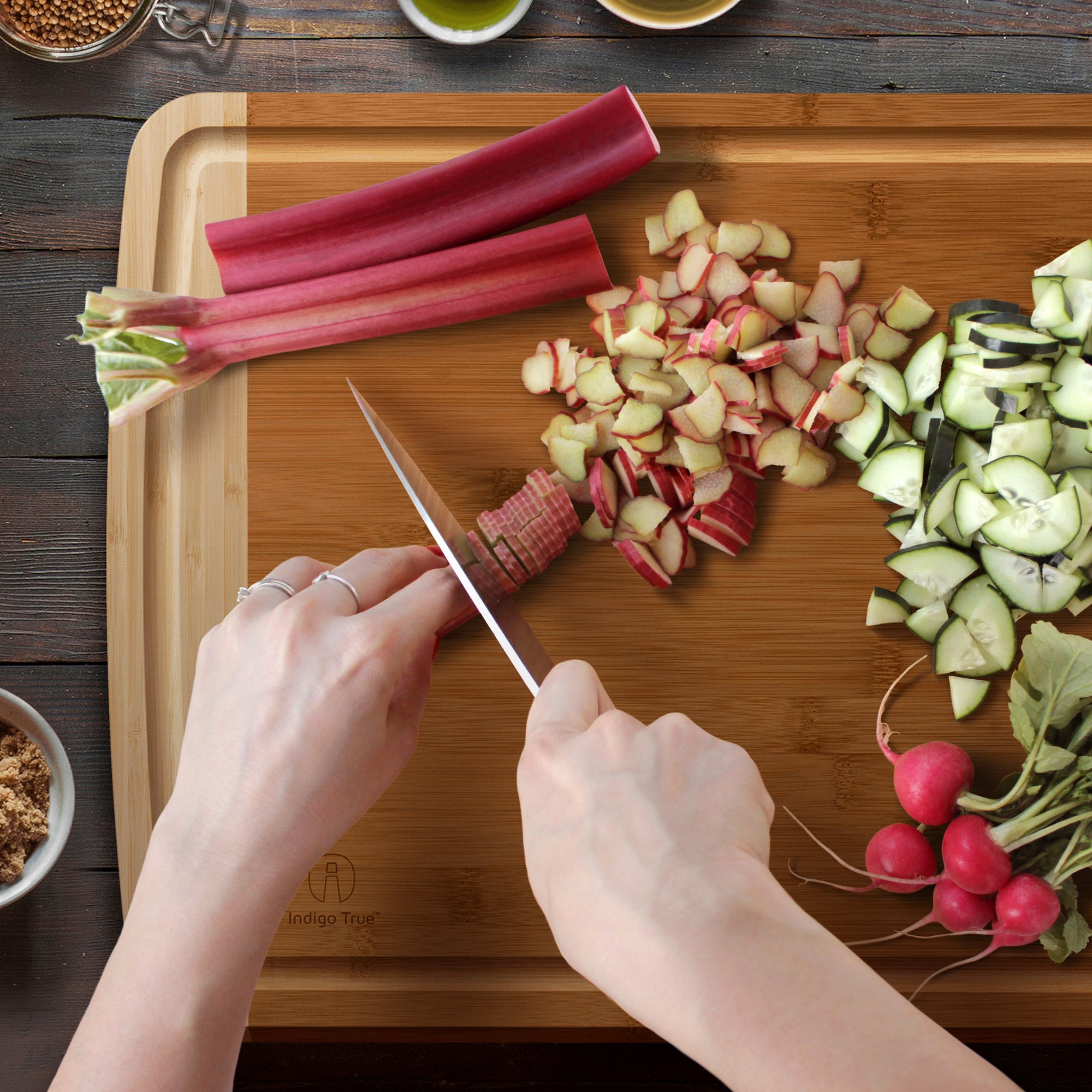 CHEFS ESSENTIAL BUNDLE - Large Bamboo Cutting Board - 4oz Wood Wax - 4oz  Chef Soap - Indigo True